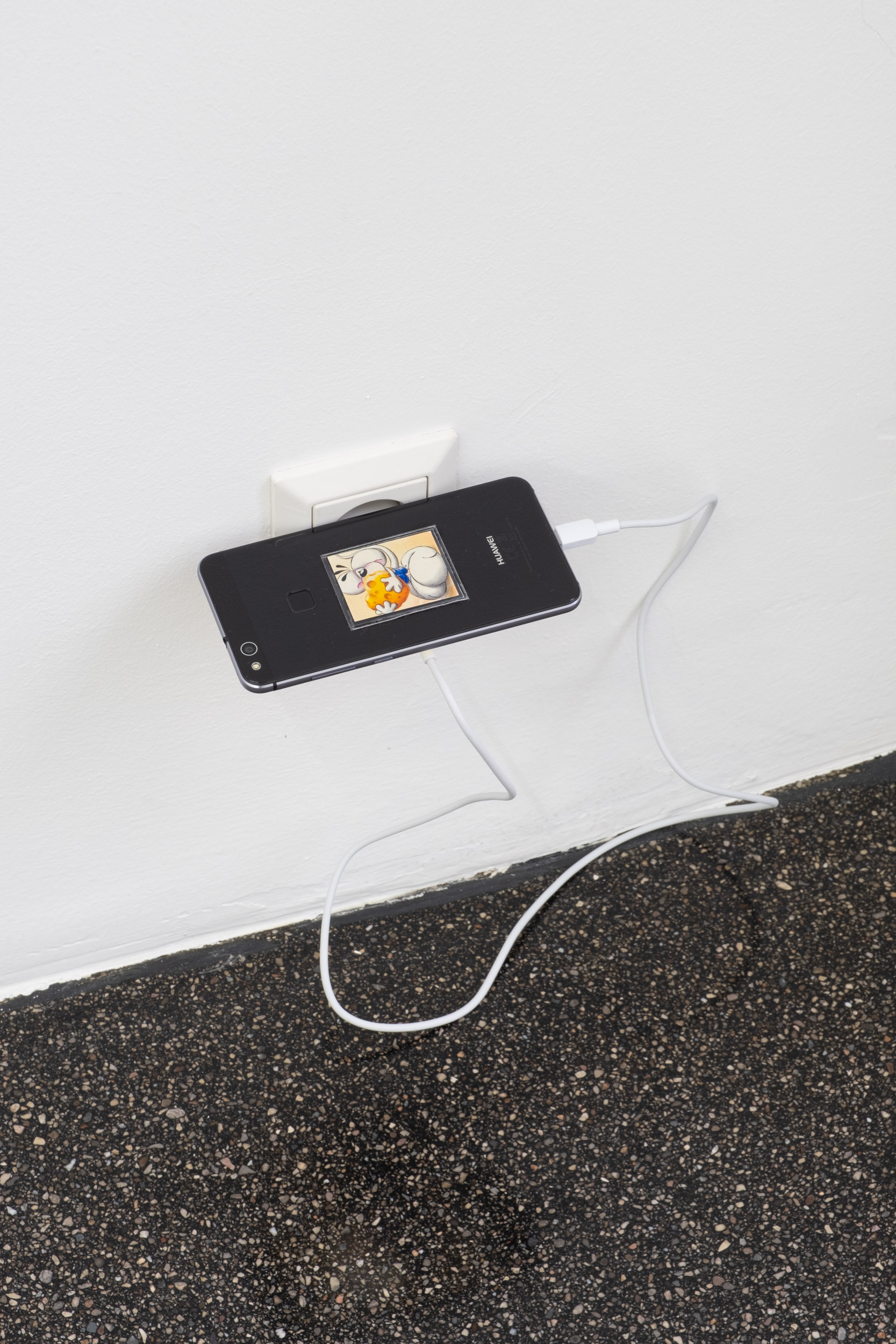 Edgar Lessig – Second hand phone with three music recordings and one Diddl mouse, 2023 at Memphis, Linz